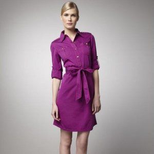 Tory Burch Magenta Shirtdress with Contrast Topstitch